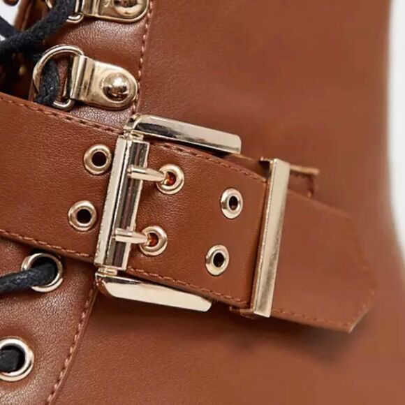 Nwob ASOS Armour chain lace up ankle boots Sz 5 - Picture 5 of 9